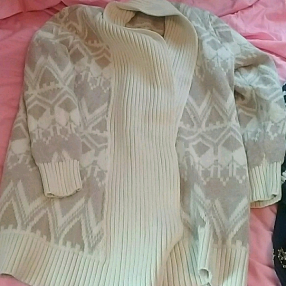 Tan and white long cardigan